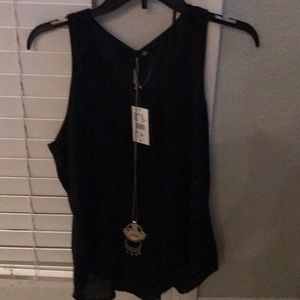 NWT black tank with necklace size medium